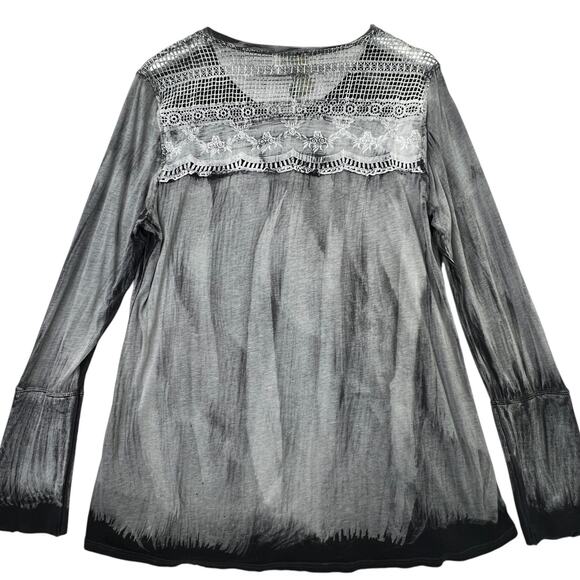 Aratta Silent Journey Distressed Long Sleeve Top XL Cuff Sleeve Bohemian Top - Picture 2 of 11